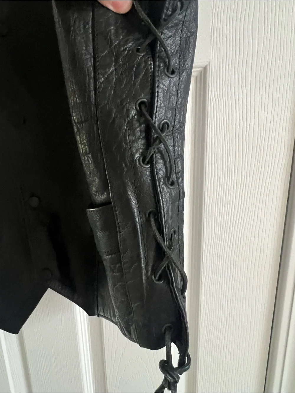 Barneys New York Black Leather Lace-Up Side Vest